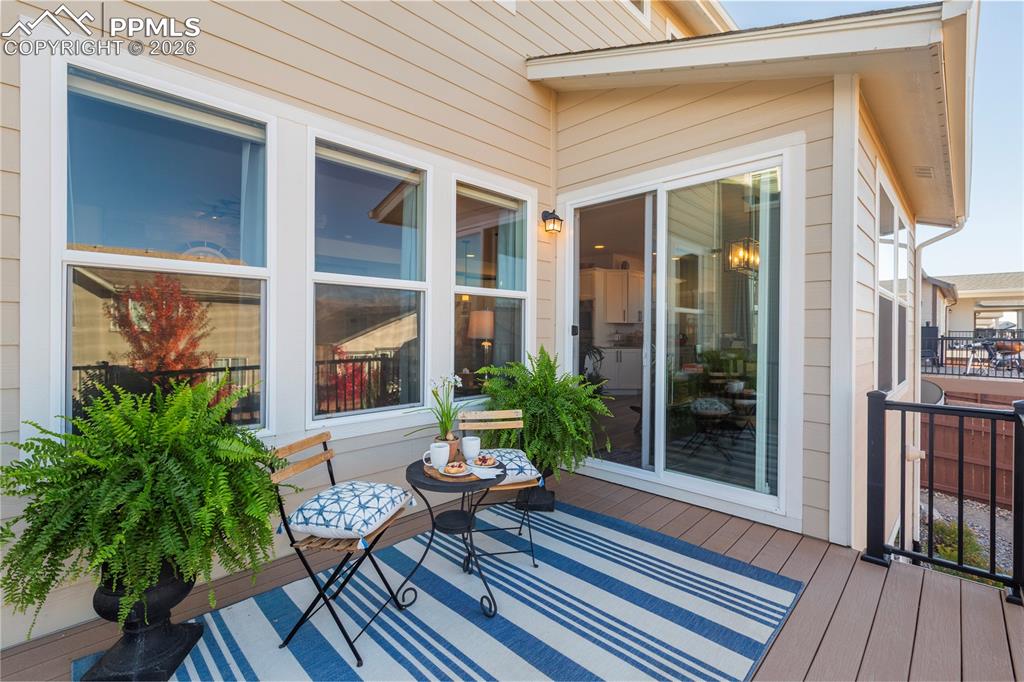 Walkout slider from living, dining, kitchen area.