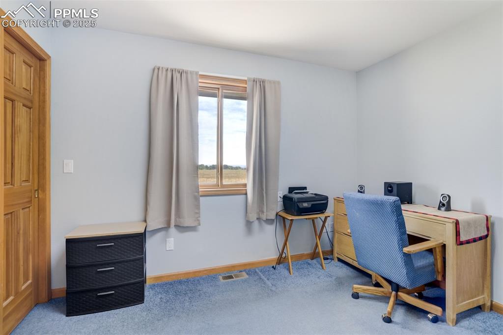 Office space with baseboards and carpet flooring