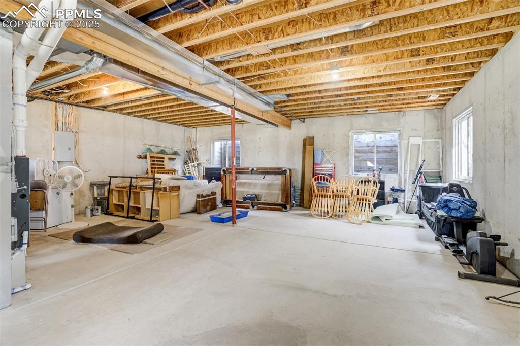 Basement featuring healthy amount of natural light and electric panel