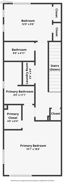 Upstairs bedrooms with two full bathrooms, laundry and closet for storage.