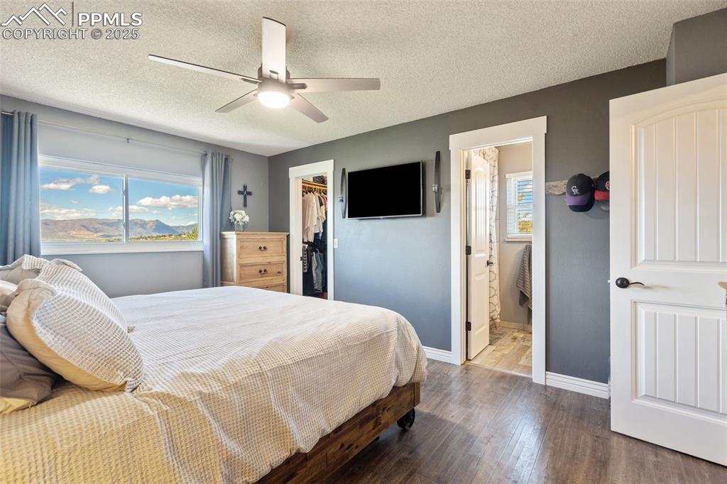 Primary bedroom with a walk-in closet and 3/4 bathroom w/ spa type shower.