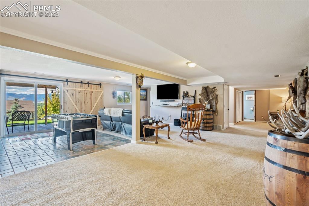 This daylight basement with walk-out provides plenty of natural light for this terrific rec room space!