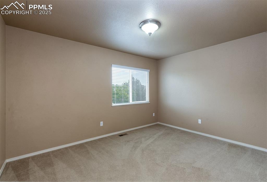Unfurnished room with carpet flooring and baseboards