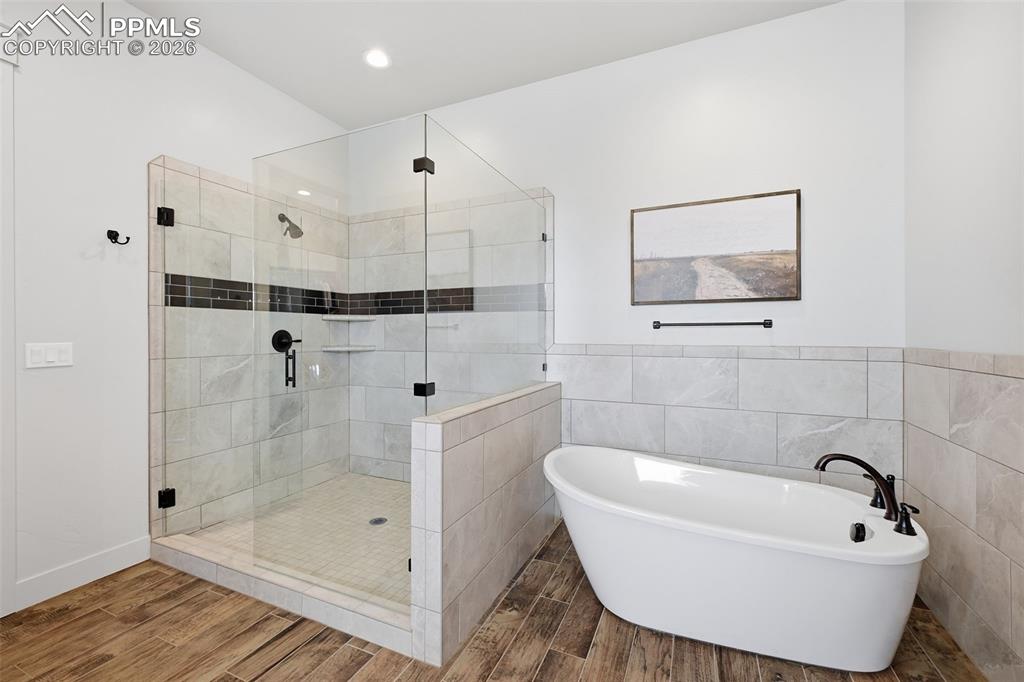 Freestanding tub and spacious walk in shower