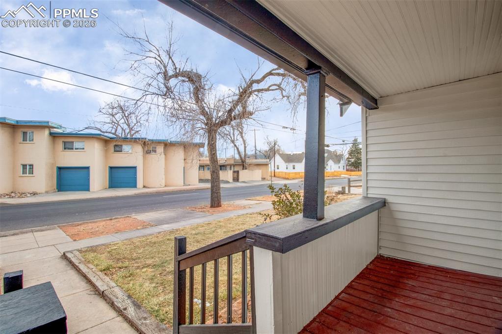 Covered front porch with room for outdoor seating