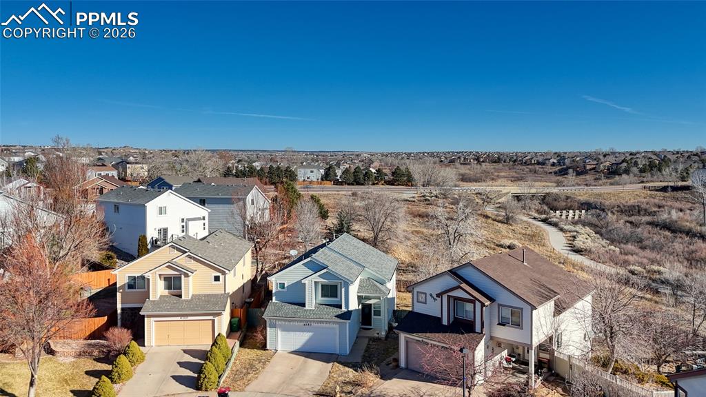 Aerial perspective of suburban area