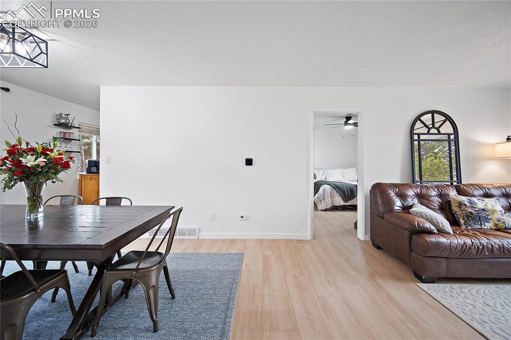 Open concept living and dining space.