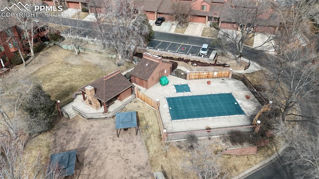 Aerial view of a pool