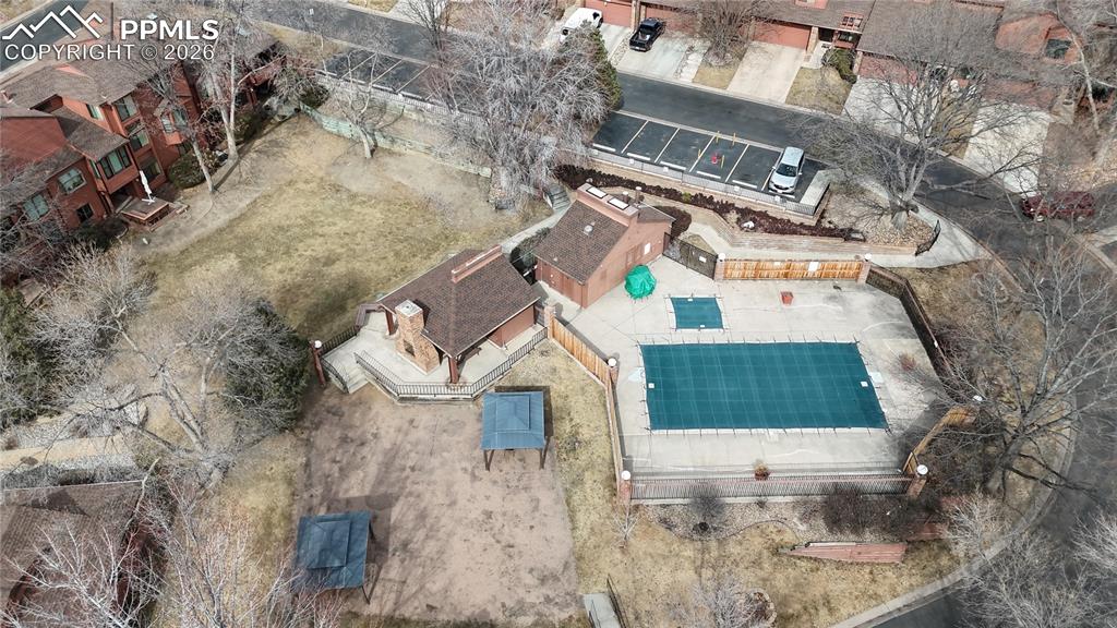 Aerial view of a pool