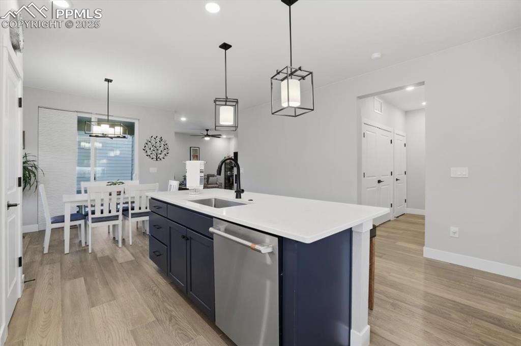 The kitchen has an open layout and plenty of counterspace 