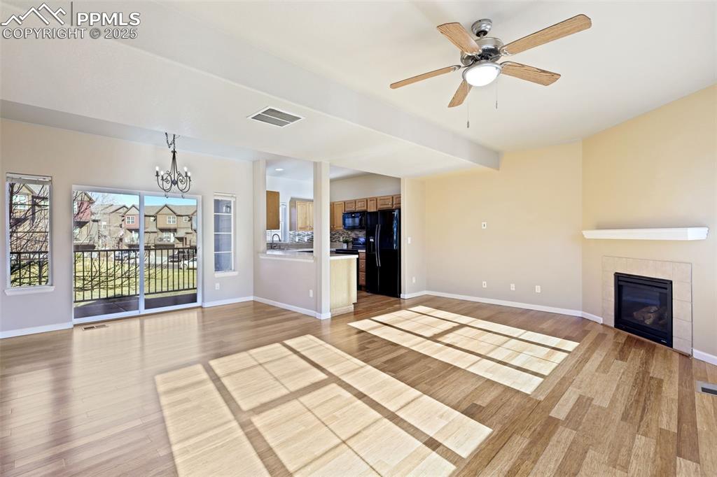 Living room is open to the dining area and kitchen