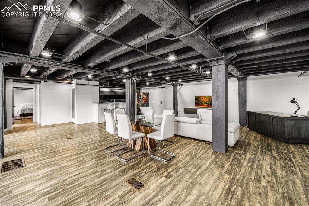 Finished below grade area with wood finished floors