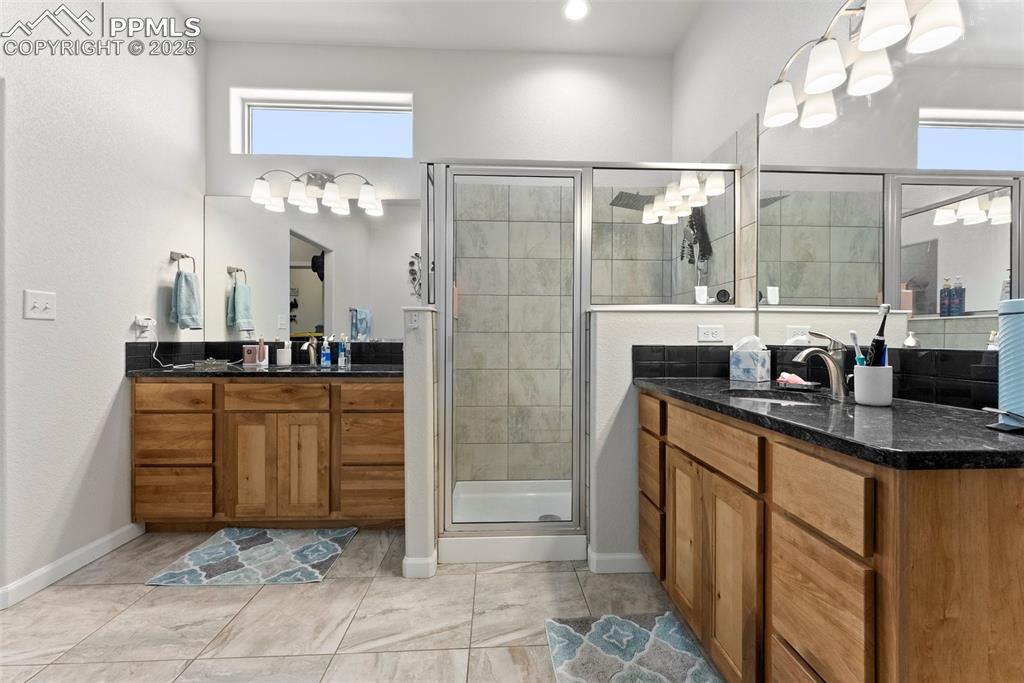Dual granite vanities & stand up shower!