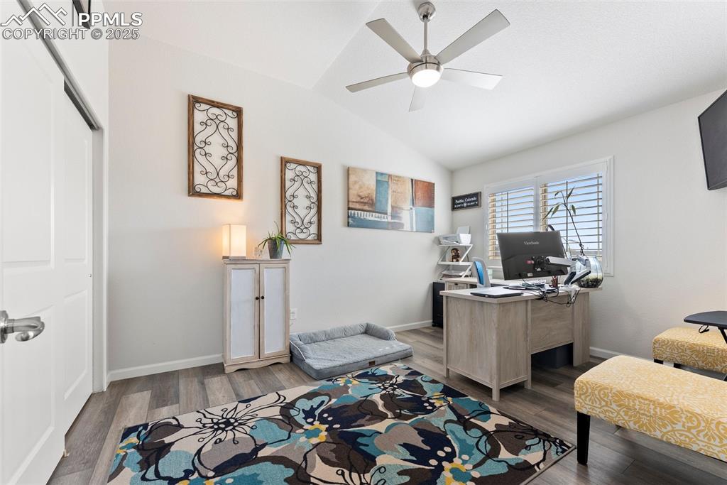 Bedroom 3, used as spacious home office behind french doors!