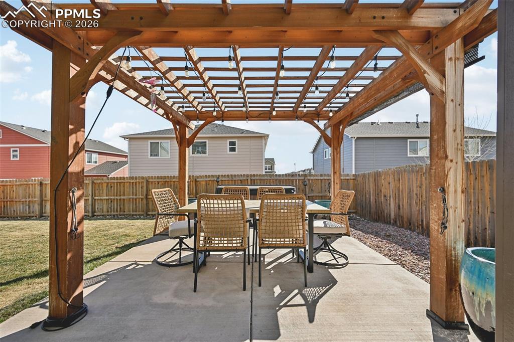 Deluxe pergola over part of the patio