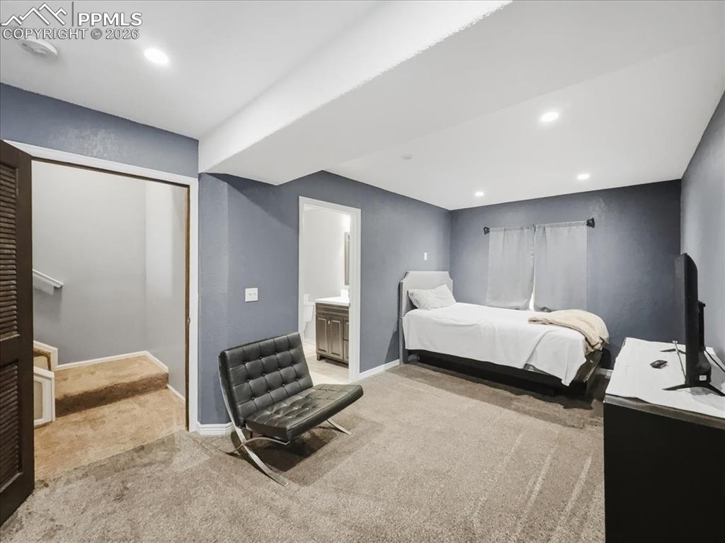 Basement bedroom with bathroom