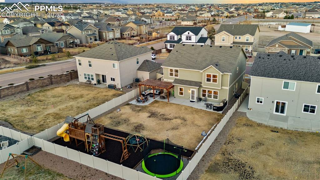 Aerial perspective of suburban area