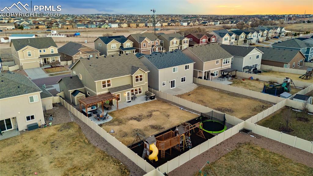 Aerial perspective of suburban area