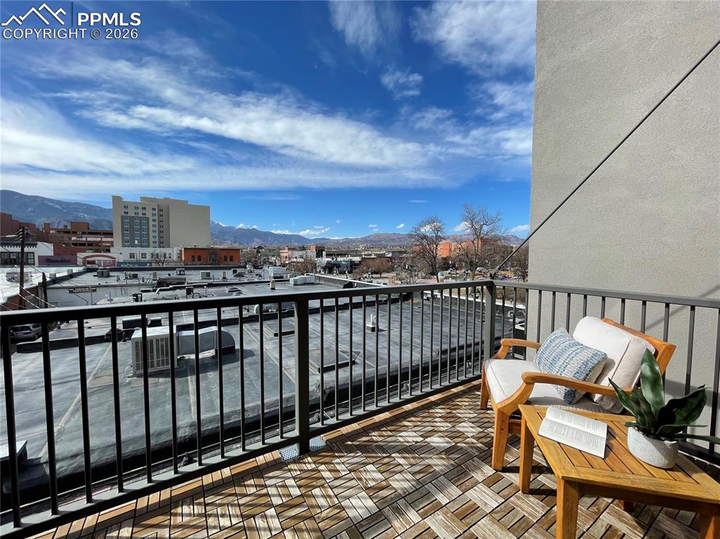 Enjoy sunset views of the city, mountains and park from your private west-facing balcony.