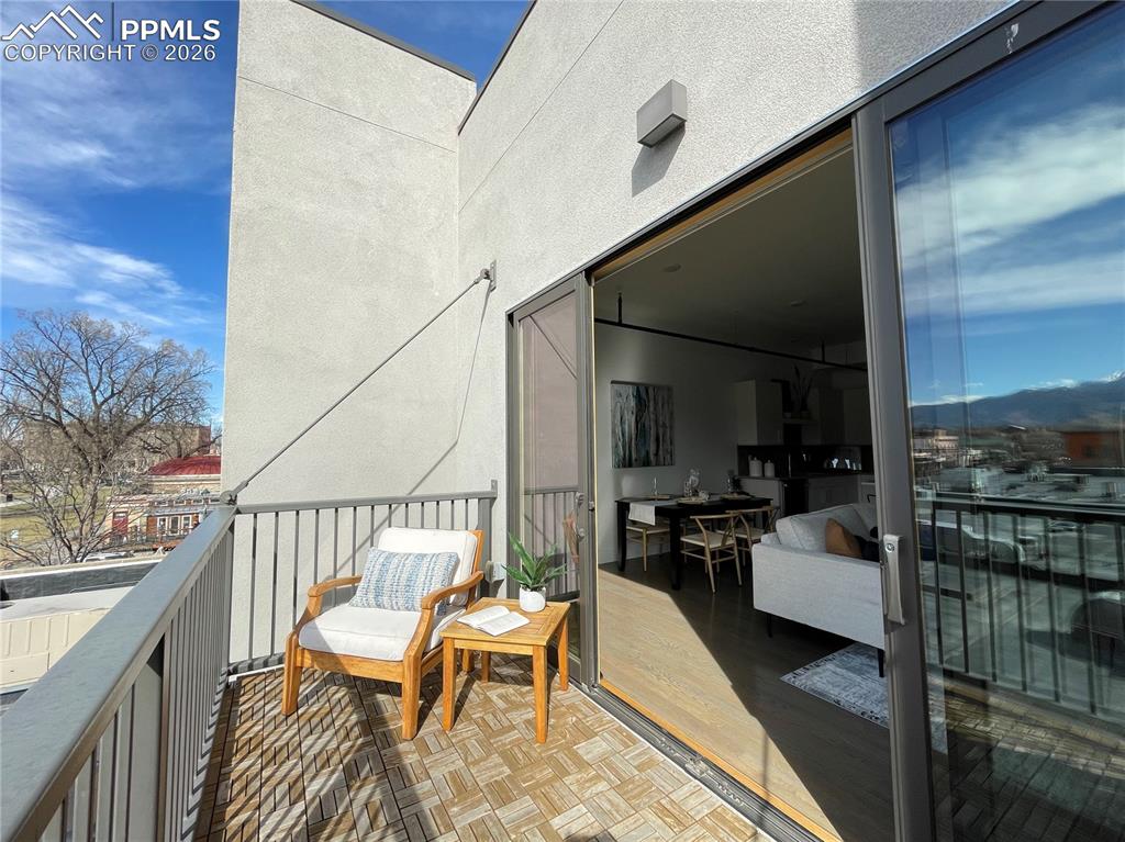 Enjoy sunset views of the city, mountains and park from your private west-facing balcony.