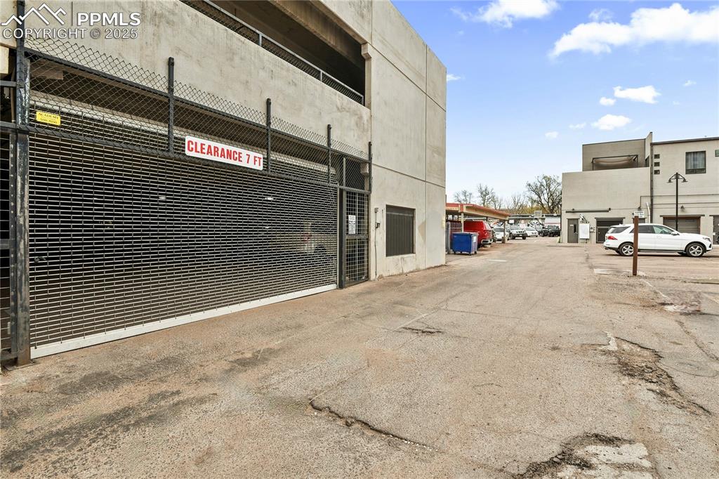 Adjacent parking garage entrance