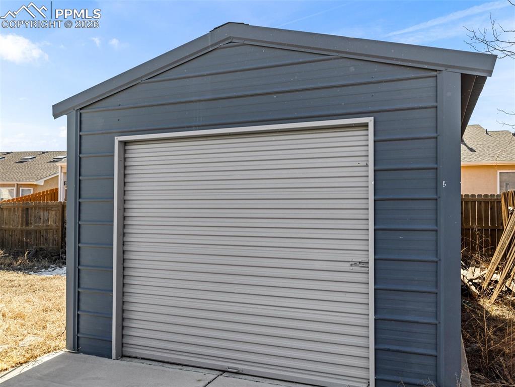 View of detached garage