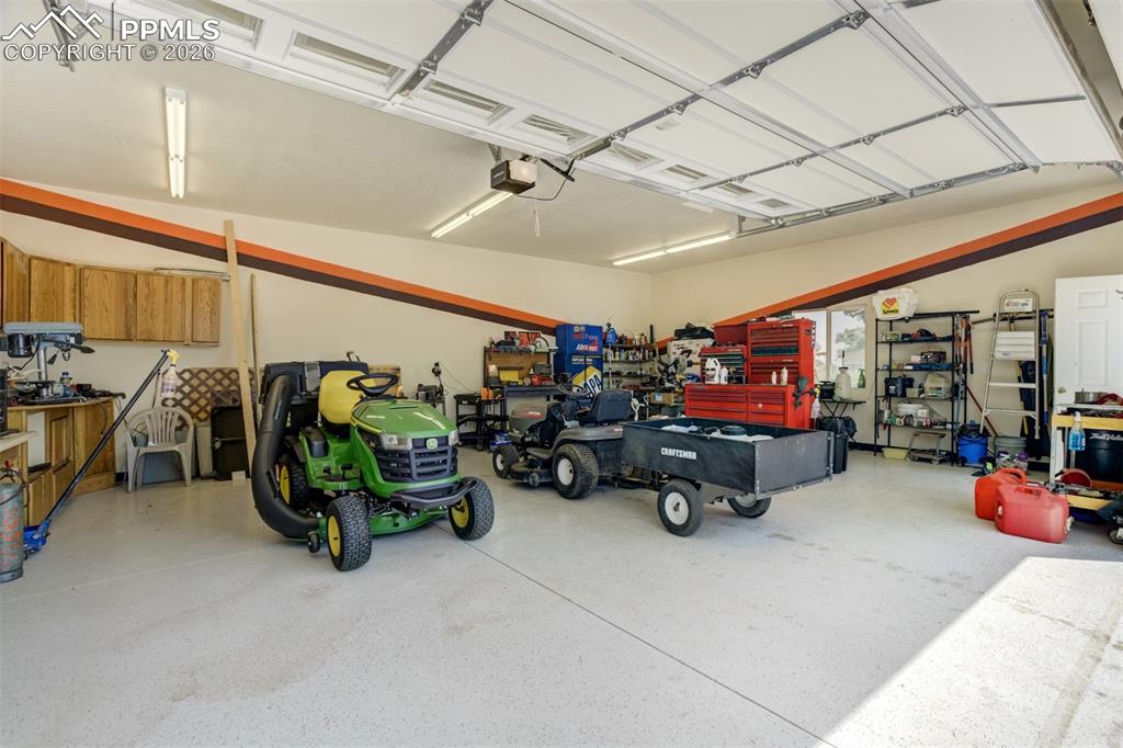 Garage with a workshop area