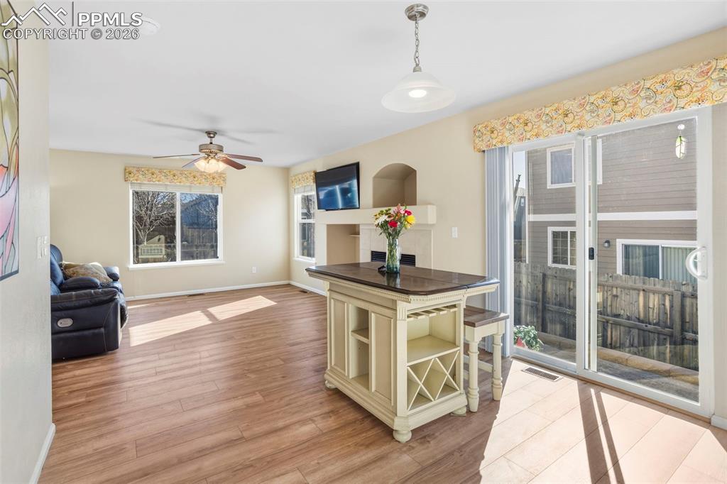 Dining area with sliding door access to deck