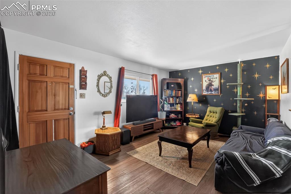 Living room with wood finished floors
