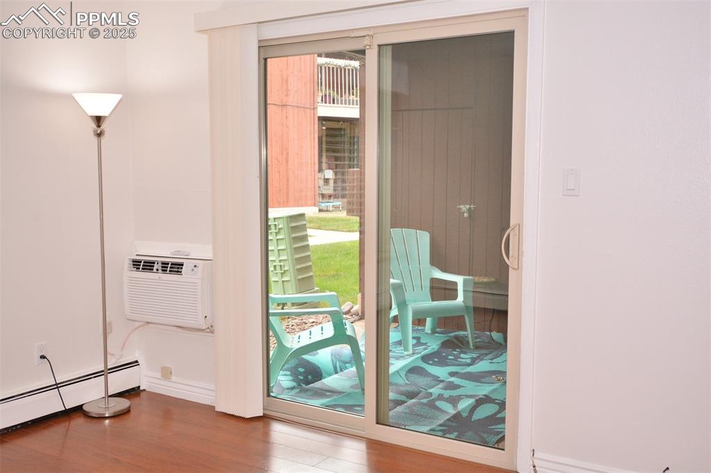 Walk out from the living room to a covered patio