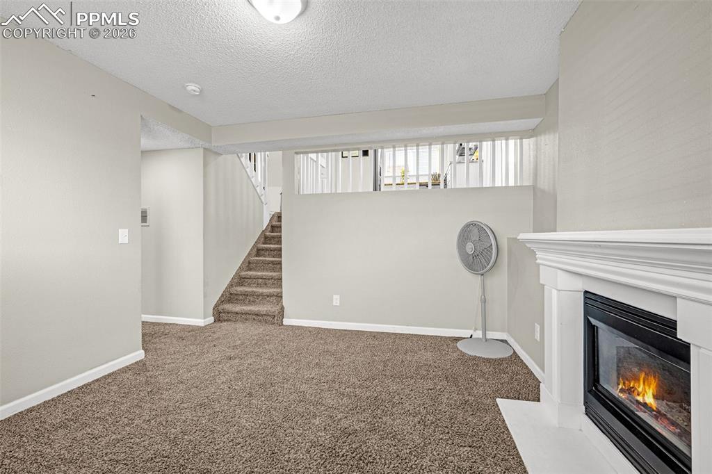 Lower level family room with fireplace