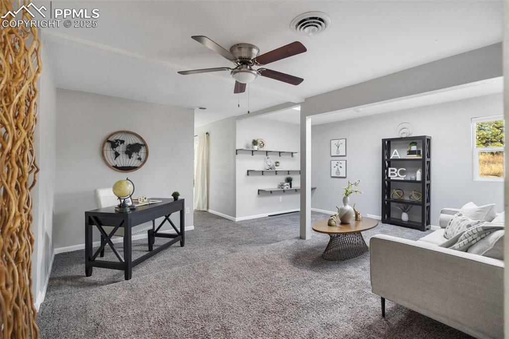 Large second living room/office with skylights
