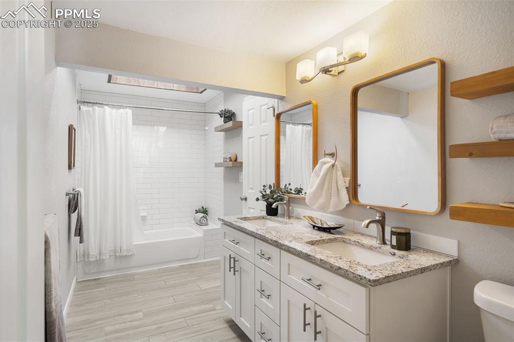 Primary bathroom with cedar skylight