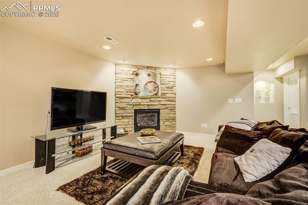 This side features a cozy gas fireplace