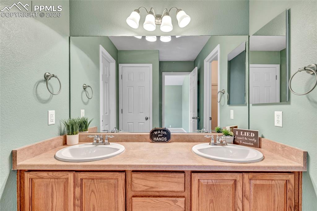 Dual vanity, remodeled shower, separate dessing and bathing areas