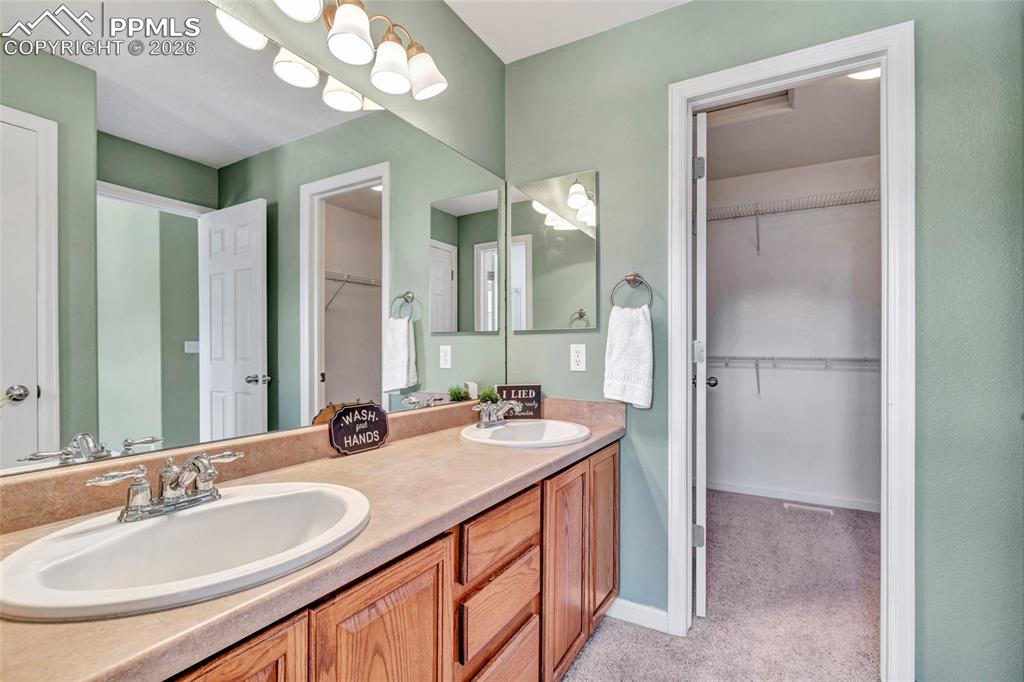 Dual vanity, remodeled shower, separate dessing and bathing areas