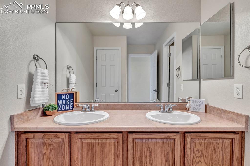 Full bath on second level with separate bathing and changing area