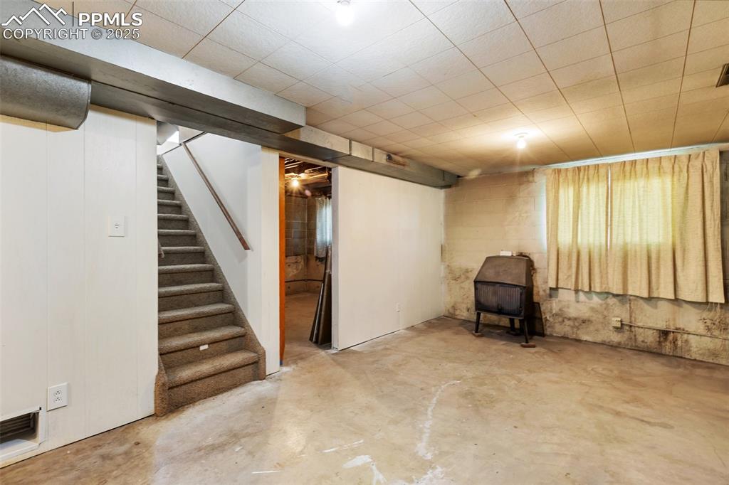 Basement with woodburning stove!