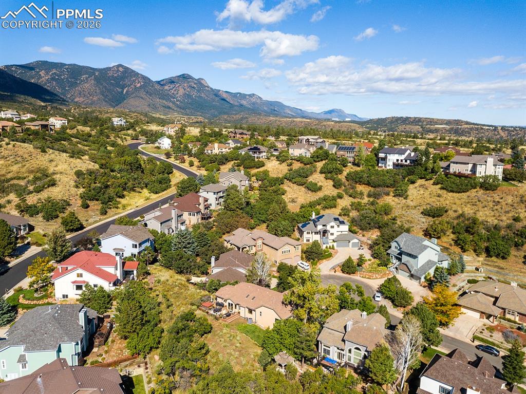 Aerial view featuring a mountain view