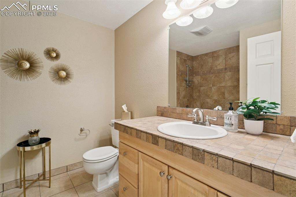 Basement-level full bathroom