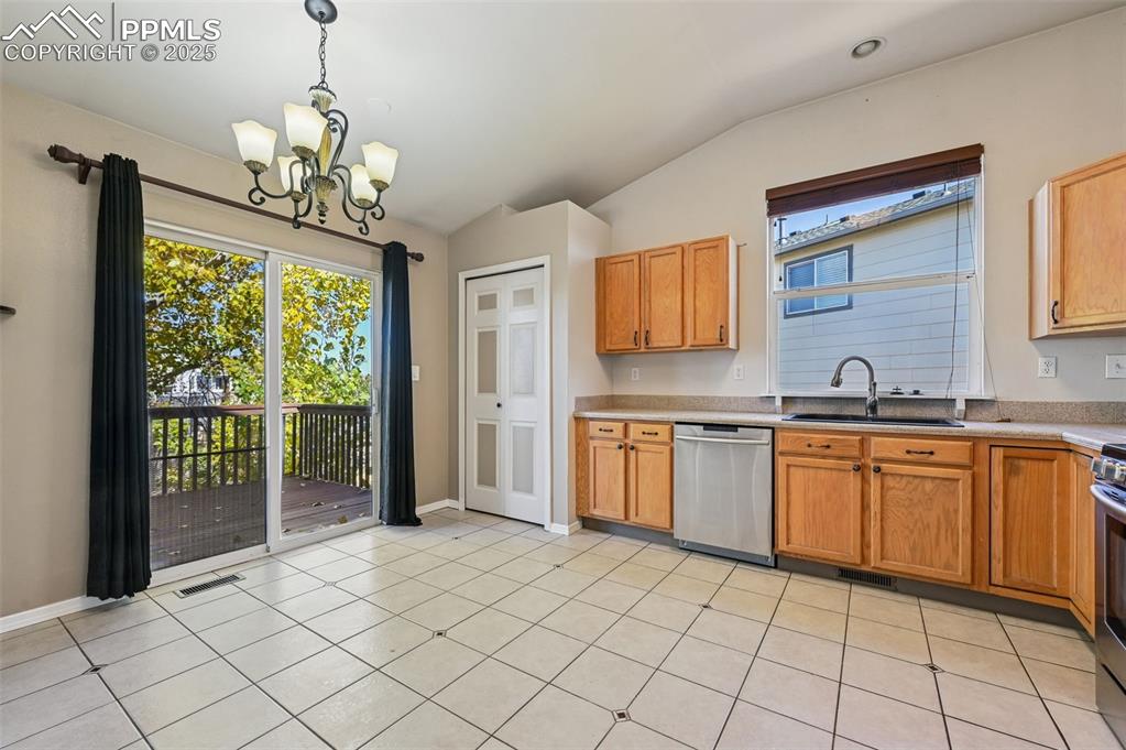 Kitchen with walkout to the deck