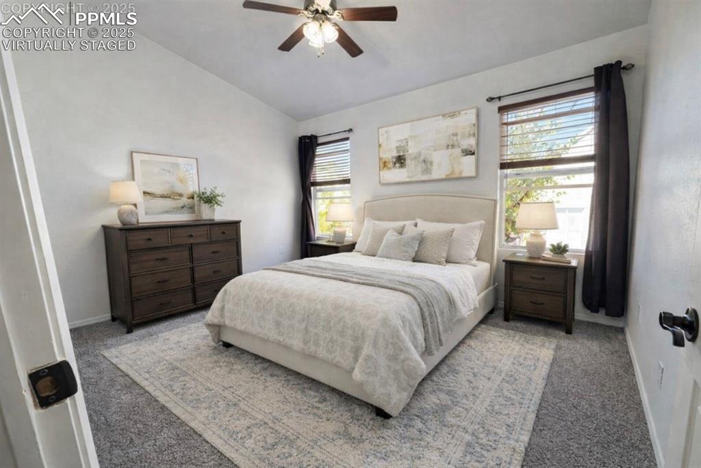 Virtually staged primary bedroom