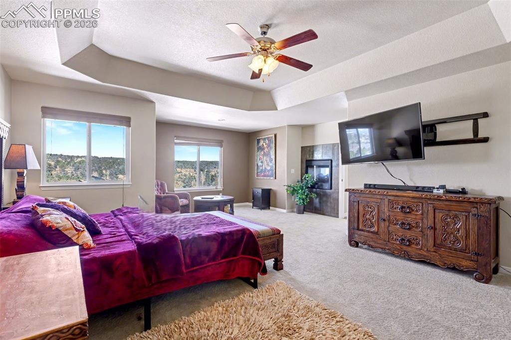 Primary bedroom complete with sitting area and double- sided fireplace!