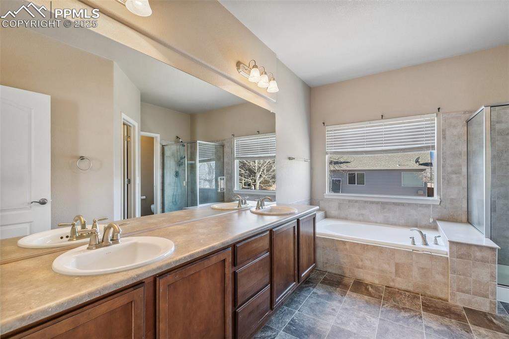 Dual Vanity, walk-in shower