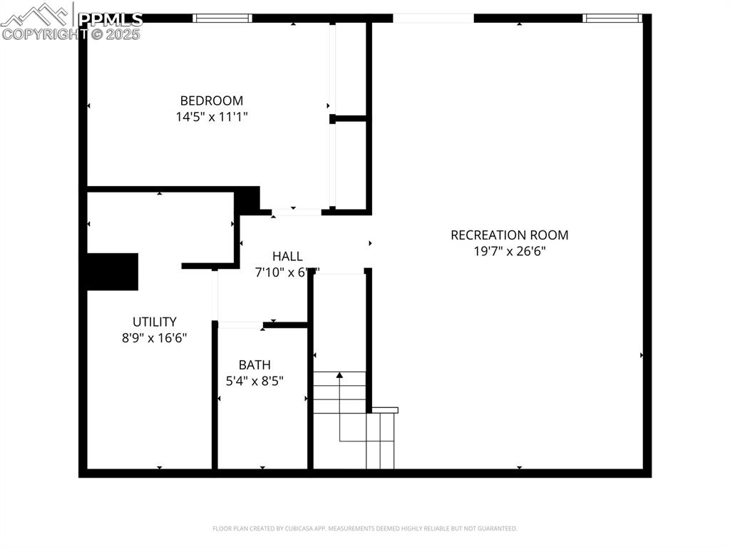 Basement floor plan - recreation room features wet bar plumbing.