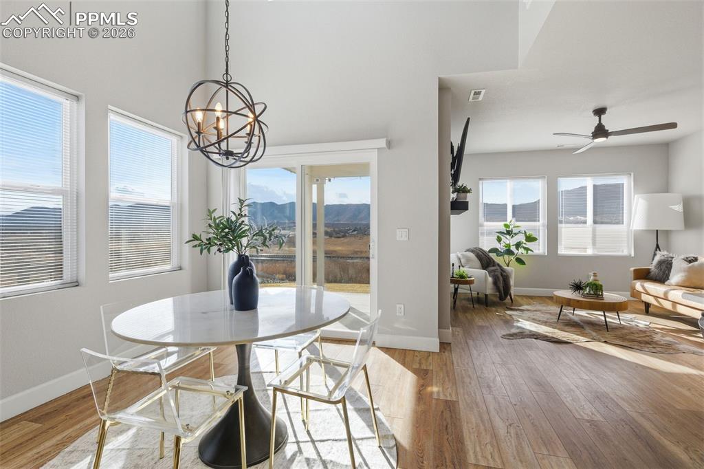 Separate dining room space compliments the spaces