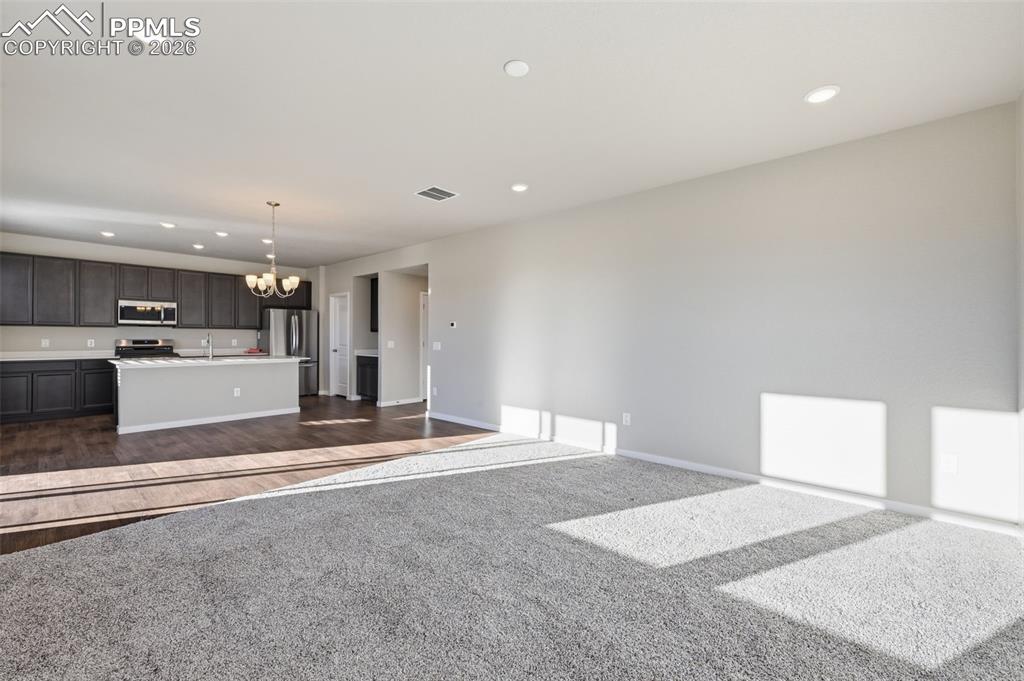 Living room looking into the kitchen