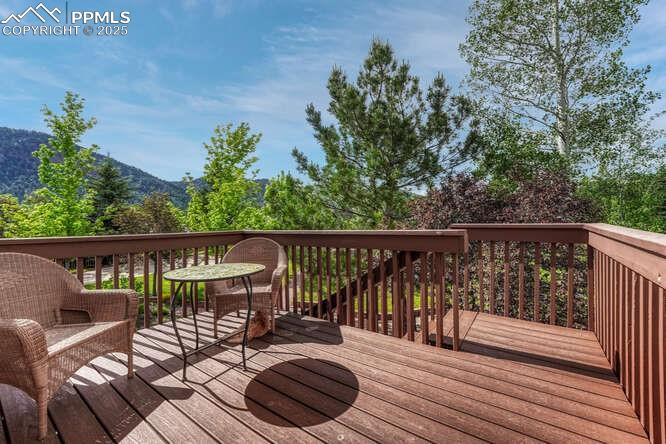 Deck featuring a mountain view