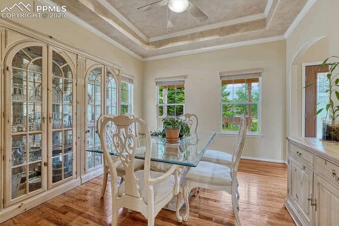 Formal Dining area with a tray ceiling