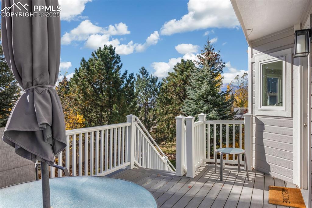 Deck featuring view of scattered trees